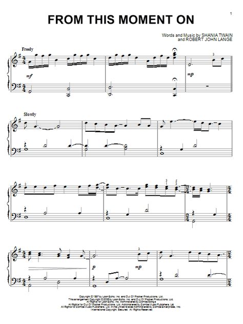 From This Moment On Sheet Music Shania Twain Piano Solo