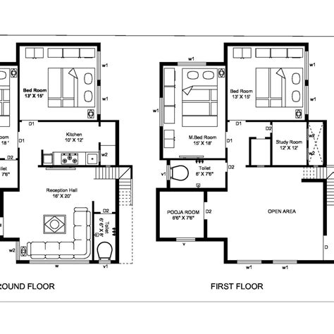 Autocad 2d First Floor And Ground Floor Plan Cad Files Dwg Files