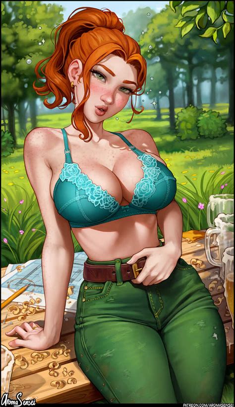 Rule 34 Aroma Sensei Belly Belly Button Big Breasts Bra Brown Hair Earrings Farm Farmgirl