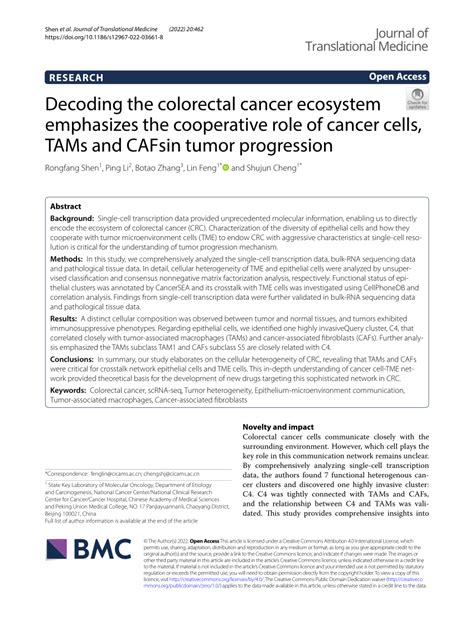 PDF Decoding The Colorectal Cancer Ecosystem Emphasizes The Cooperative Role Of Cancer Cells