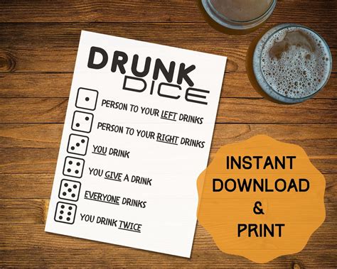 Drunk Dice Printable Printable Drinking Games Drink Game Etsy Uk