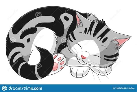 Sleeping Tabby Kitten Stock Vector Illustration Of Striped 138545655