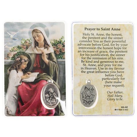 Laminated St Anne Prayer Card With Medal The Catholic Company