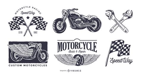 Descarga Vector De Conjunto De Logo De Motocicleta Vintage