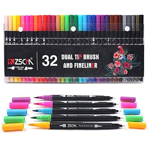 Zscm 32 Colors Dual Tip Brush Pens Art Markers Set Fine And Colored