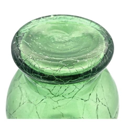 Green Vintage Crackle Glass Vase With Ruffled Crimped Rim Etsy