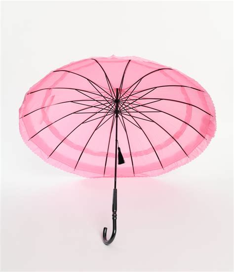 Pink Frilled Pagoda Umbrella Unique Vintage