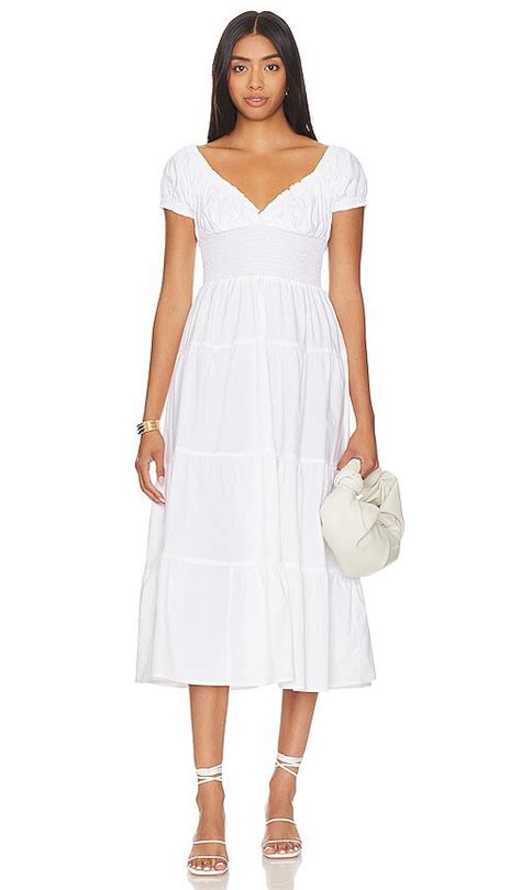 weworewhat puff sleeve smocked midi dress in white classic white editorialist