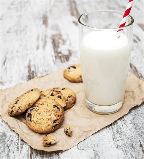 Chocolate Chip Cookie And Glass Of Milk Stock Photo Image Of Food