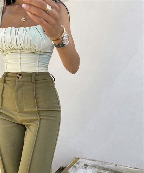 Aesthetic Sage And Green Outfit Ruched Top Vintage Styling Idea In