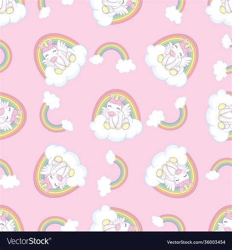 Hand Drawn Seamless Pattern With Unicorn Clouds Vector Image