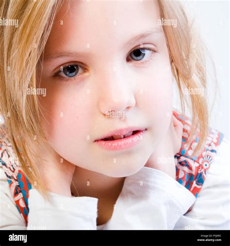 Close Up Portrait Of A Blond Child Stock Photo Alamy