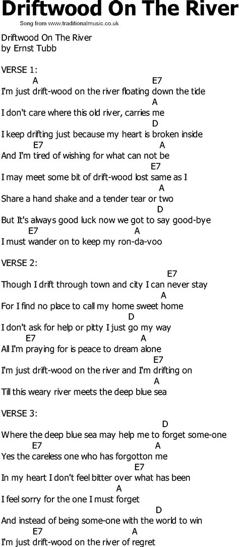 Old Country Song Lyrics With Chords Driftwood On The River