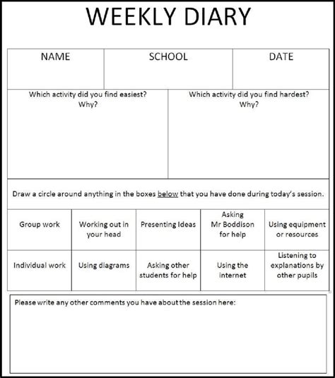 Childrens Weekly Diary Template Download Scientific Diagram