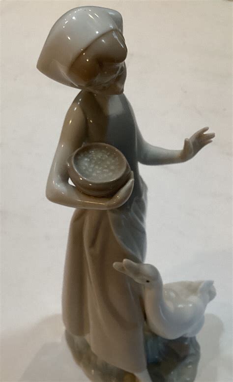 Lladro Girl Feeding Goose Gloss Retired Porclelain Figure Pristine Ebay