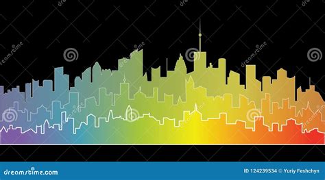 Rainbow City Landscape Stock Vector Illustration Of Commercial