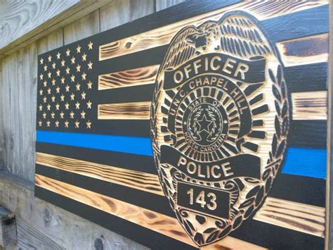 Thin Blue Line Wooden Flag Police Badge Flag Wooden Signs Etsy