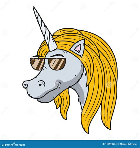 Unicorn With Sunglasses Vector Illustration Isolated On White
