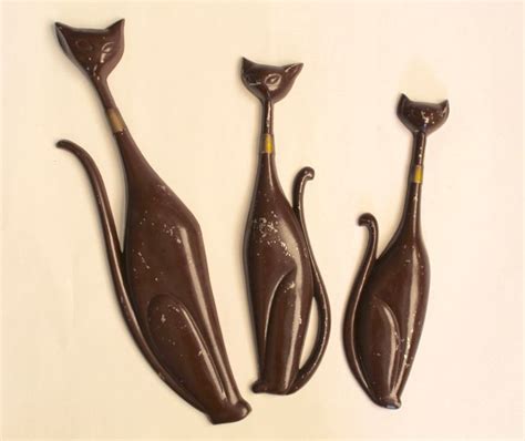 Vintage Sexton Wall Hangings 1960s Cats Mid Century Modern Set Of 3 Cast Metal By