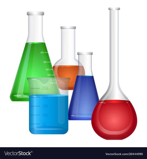 Set Chemical Flasks With Colorful Fluids Vector Image