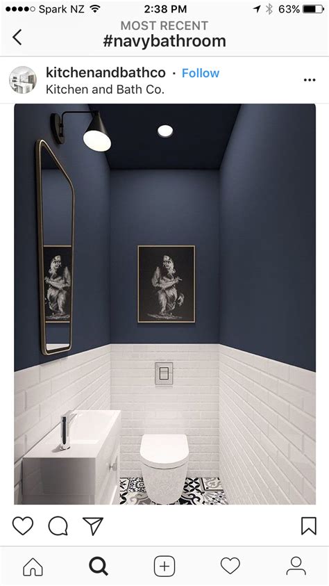 I Like The Navy Wall At The Top And White At The Bottom Small Toilet