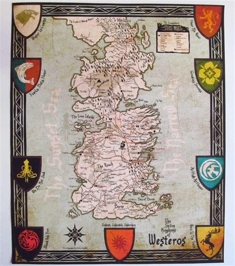 Game Of Thrones Map Poster A3 Game Of Thrones Houses Map Westeros
