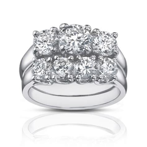 925 silver marquise three ring bridal set with three stone marquise engagement ring and two matching chevron contour bands. 2.25 Ct Three Stone Round Diamond Engagement Ring With ...