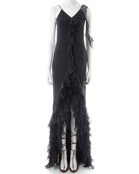 Emanuel Ungaro Ss 2003 Black Silk Ruffled Evening Dress For Sale At