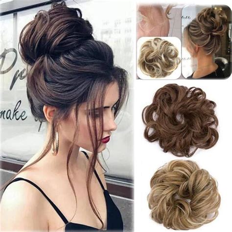 A bun can be secured with a hair tie, barrette, bobby pins, one or more hair sticks, a hairnet. 2019 Newest Fashion Curly Messy Bun Hair Piece Scrunchie ...
