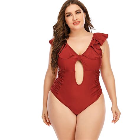 2021 European And American Conservative Solid Color Plus Size Female One Piece Swimsuit Hollow