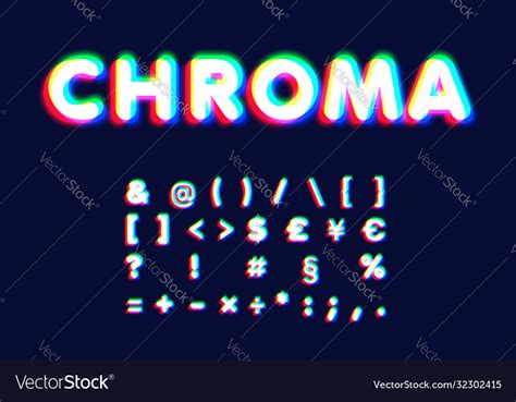 Realistic Chromatic Aberration Font Set Royalty Free Vector