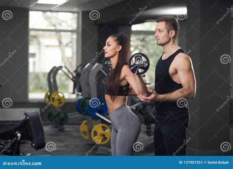 Portrait Of Two People Doing Exercises Together Stock Image Image Of