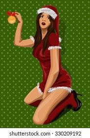 Retro Christmas Pinup Illustration Sexy Vintage Stock Vector Royalty Free Shutterstock