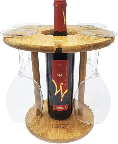 Kovot Bamboo Countertop Wine Glass Rack Holds 6 Stemmed Wine Glasses And 1 Wine