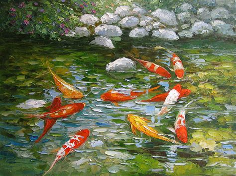 Palette Knife Oil Painting Koi Fish Painting By Enxu Zhou