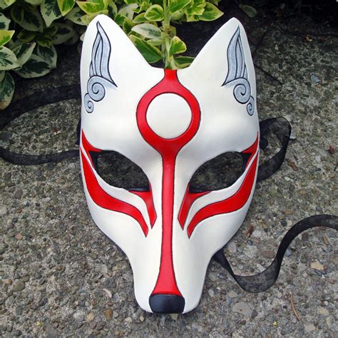 okami kitsune mask japanese fox leather mask by merimask on etsy