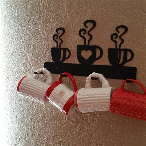 Coffee Cup Mug Rack Four Cup Holder Metal Wall Hanging Etsy