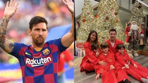 Lionel Messi Barcelona Star Poses With Wife And Children To Celebrate