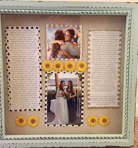 Maid Of Honor Speech Frame After Wedding Gift To Bride From Maid Of