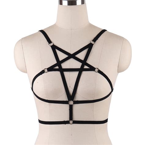 jlx harness pentagram body harness bondage crop top body cage bra elastic bra sexy lingerie goth
