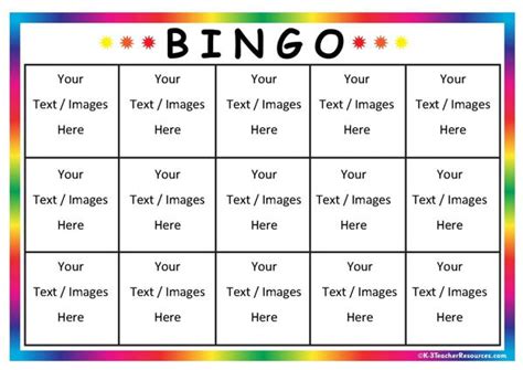 Bingo Board Template 15page1 K 3 Teacher Resources