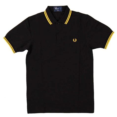 Fred Perry M3600 Twin Tipped Polo Black Yellow Yellow Mens Polos From Attic Clothing Uk