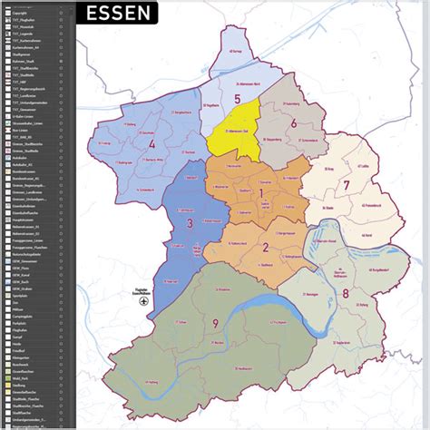 Von girokonto und finanzierung über geldanlage bis versicherungen: Essen Stadtplan Vektor Stadtbezirke Stadtteile Topographie