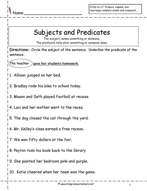 Subject And Predicate Worksheets Free Printable
