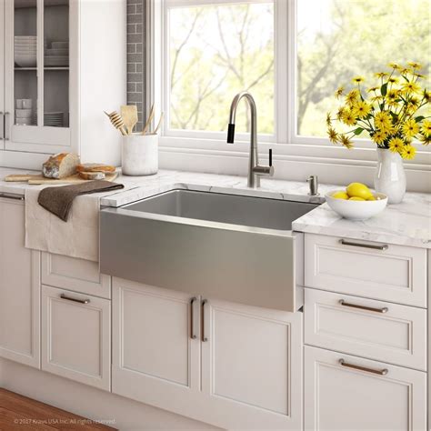 4.4 out of 5 stars. Kraus KHF20030 30 Inch Farmhouse Single Bowl Stainless Steel Kitchen Sink with 16-Gauge, 10 Inch ...