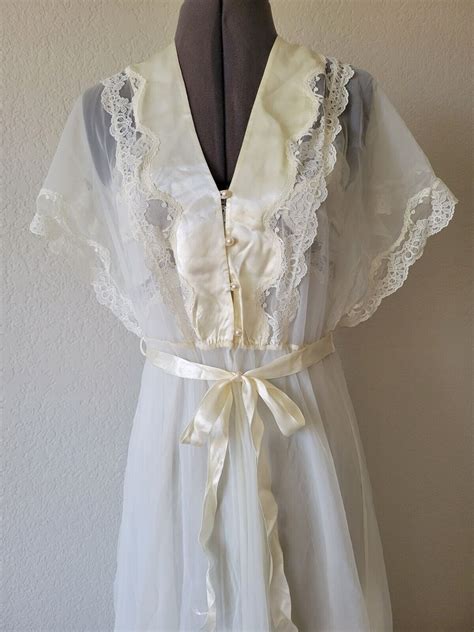 Vintage Val Mode Ivory Bridal Peignoir Set Chiffon R Gem