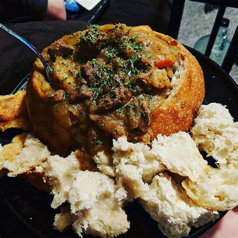 Homemade Beef Stew In A Bread Bowl Food