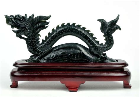Natural Black Nephrite Jade Chinese Dragon Statue Carving Sculpture