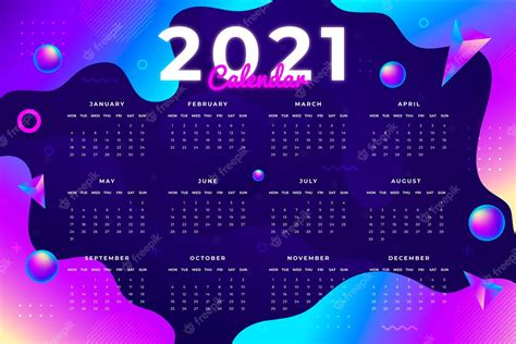 Free Vector Abstract New Year 2021 Calendar