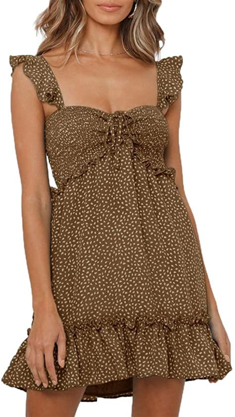 Yobecho Womens Summer Ruffle Sleeve Sweetheart Neckline Printing Dress Mini Dres Ebay
